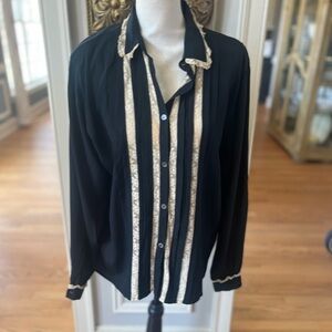 Vtg made in Italy Valentino  black blouse with lace trim SZ 48(large)